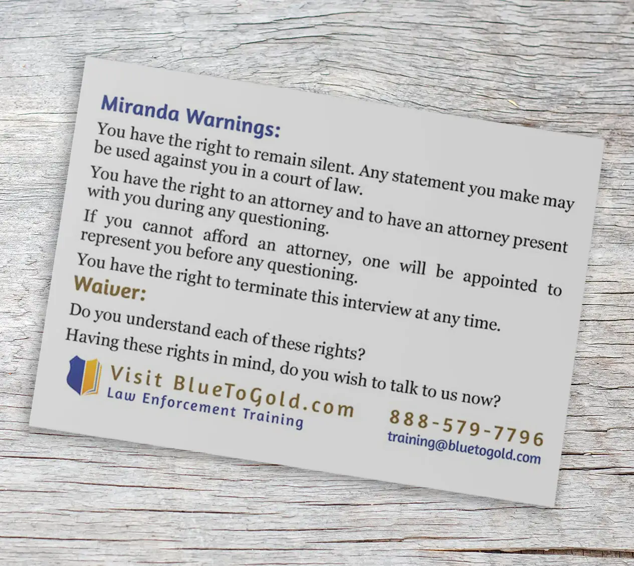 Adult and Juvenile Miranda Pocket Card FREE SHIPPING! - Image 3