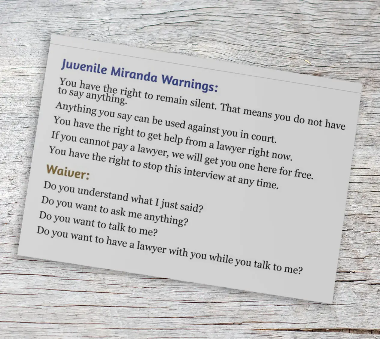 Adult and Juvenile Miranda Pocket Card FREE SHIPPING! - Image 2
